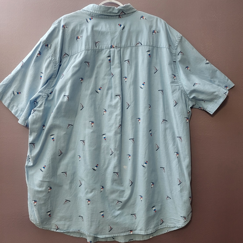The Foundry Supply Co Blue Casual Button Down Shirt w/Nautical Sailboat Pattern - Picture 3 of 5